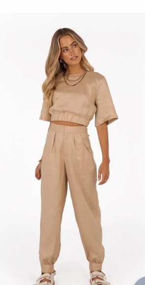Dissh size 10 100% linen sand coloured harem pant - Picture 3 of 13
